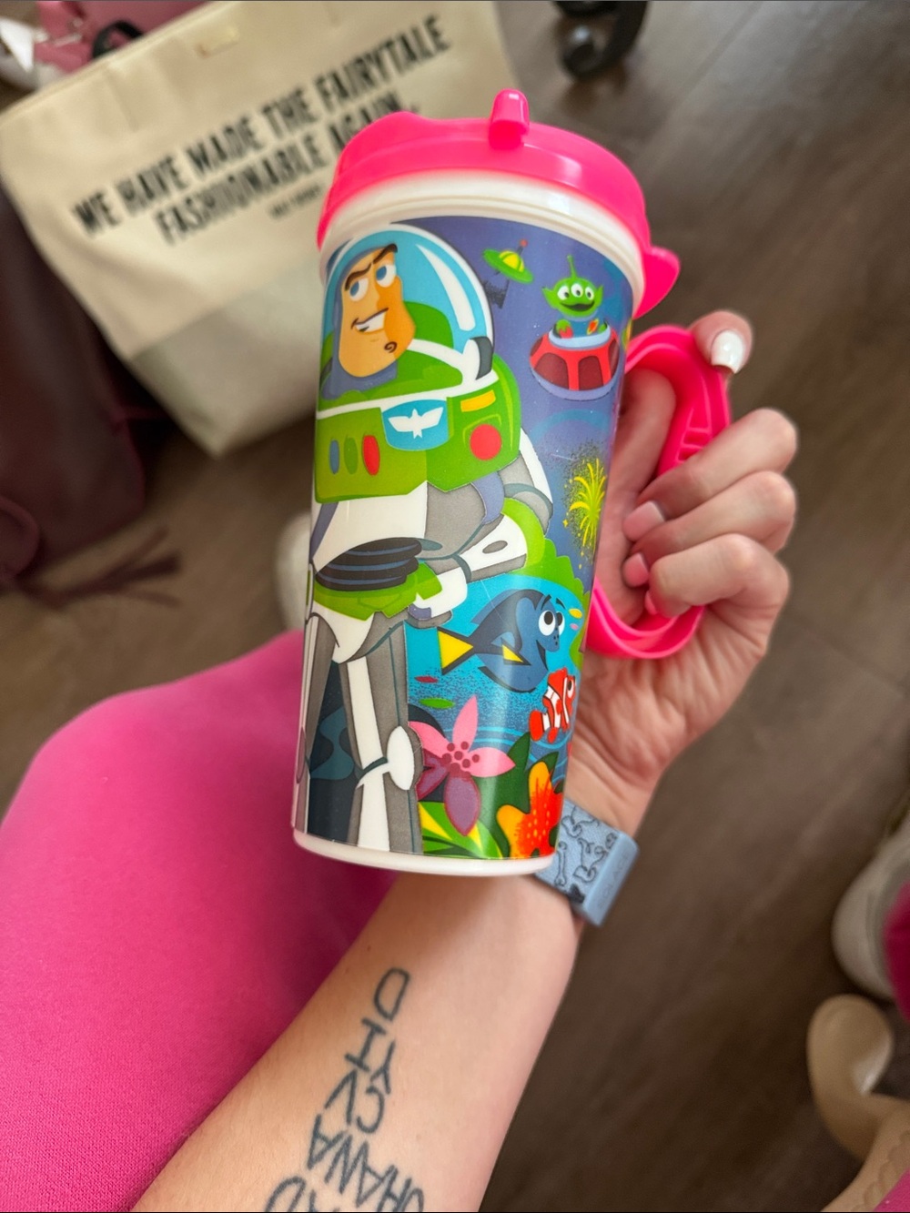 EUC Disney Pink and Blue Cars Travel Cup with Handle - Picture 2 of 4